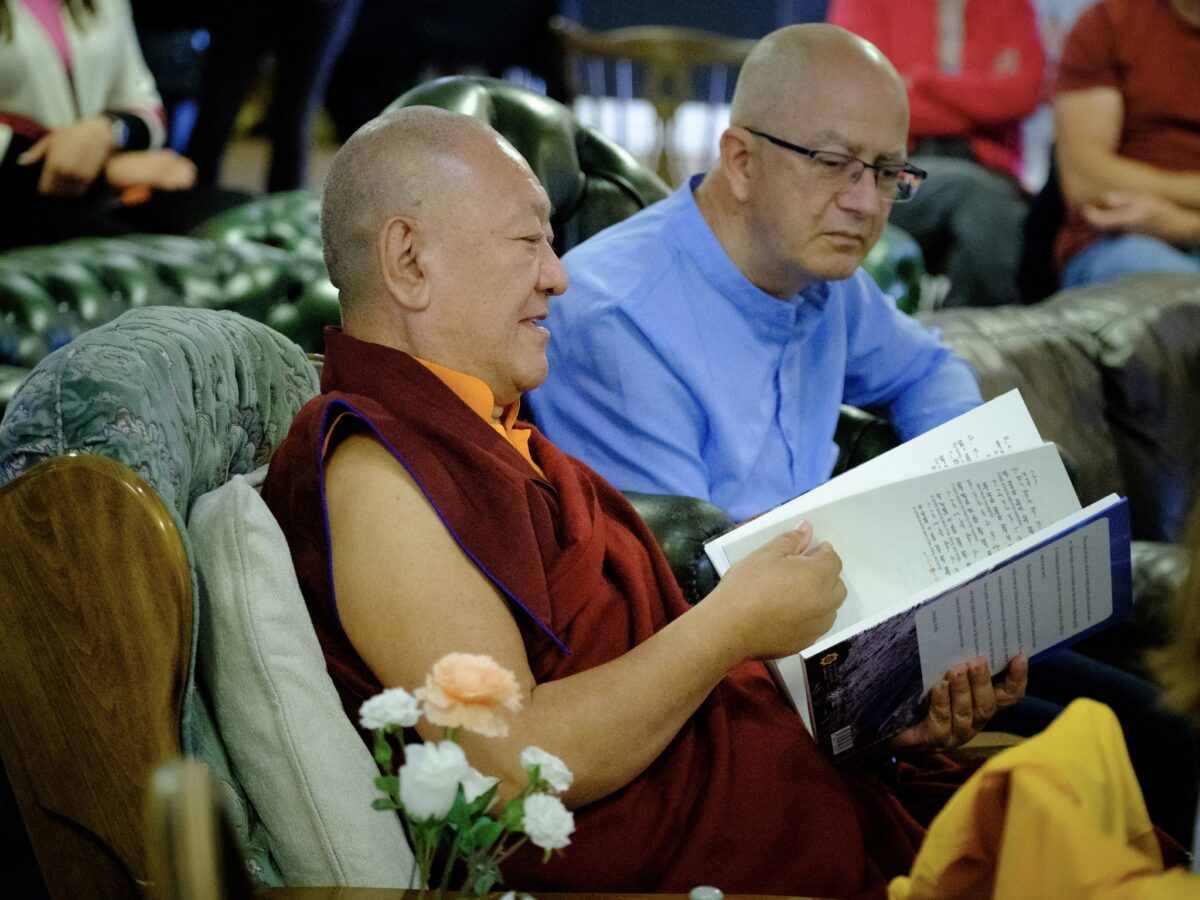 Presenting Khaita to Ringu Tulku Rinpoche and the Sangha